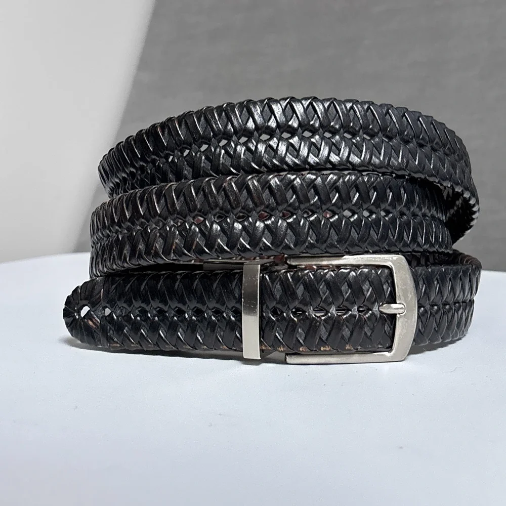 Reversible Brown Black Braided Belt 58 60 Faux‎ Leather Classic Big Casual Dress